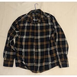 Eddie Bauer Men's XL FLANNEL Plaid 100% Cotton Lightweight Blue Orange White GUC